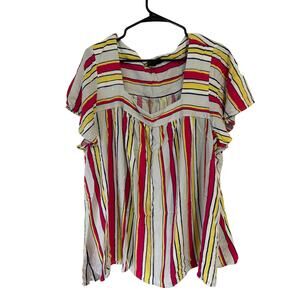 Lane Bryant Size 24 Striped Square Neck Flutter Sleeve Blouse Plus Size